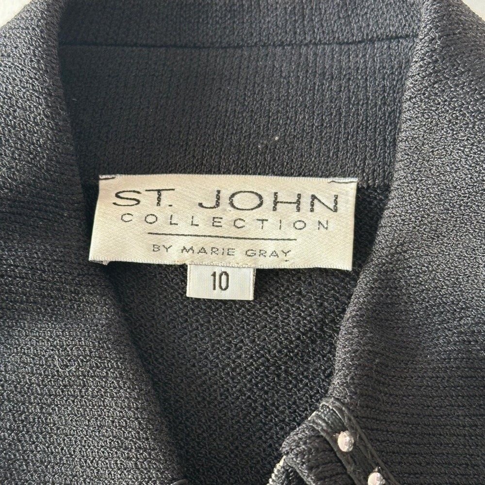 St John Collection Marie Gray Santana Knit Zip Jacket Black Studded Size 10 - Picture 3 of 9